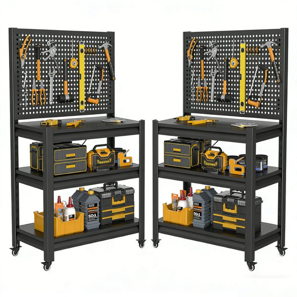 English Elm Storage Shelves Heavy Duty Metal Garage Rack with Pegboard Panels and Adjustable Tiers T5667P454733