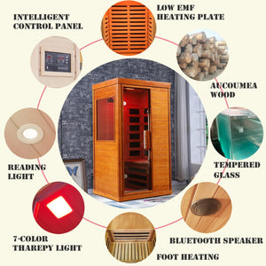 English Elm Far Infrared Sauna with Okoume Wood Six Carbon Panels Chromotherapy and Bluetooth Audio W3973S00010