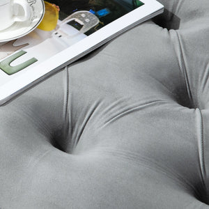 English Elm HOMCOM Vintage Semi-Circle Upholstered Entryway Bench with Tufted Velvet-Touch Seat and Rubberwood Legs Grey W2225P217020