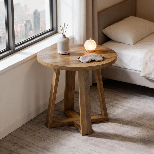 English Elm Compact Round Mdf Table Warm Brown Farmhouse Finish for Office or Living Room T3971P452197