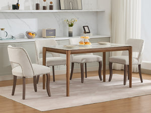 English Elm Wooden Modern Fabric Dining Chairs Set of 2 with Hollow-Out Back, Copper Nail Detail, Curved Legs Beige W1143P372912