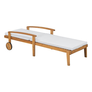 English Elm Jason Outdoor Acacia Wood Chaise Lounge with Adjustable Recline and Slat Design Teak+ Beige N769P363844N