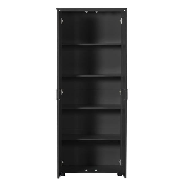English Elm Storage Compact Two-Door Cabinet with Adjustable Shelf, Anti-Tip Safety, MDF Durability for Home Organizing Black WF323346AAB
