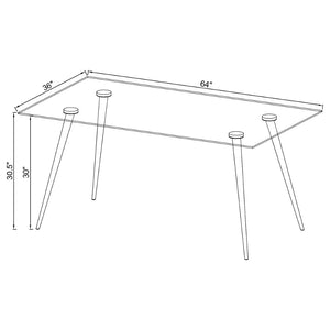 English Elm Vendas Rectangular Tempered Glass Dining Table with Tapered Chrome Legs Seats Four B062S01729