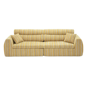 English Elm Chenille Stripe Velvet Sofa Three Seat Minimalist Upholstered Couch for Living Room Yellow+Black W5532S00016