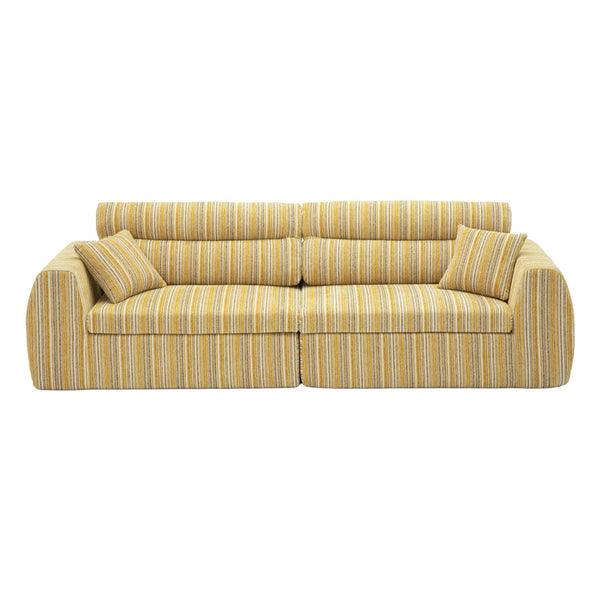 English Elm Chenille Stripe Velvet Sofa Three Seat Minimalist Upholstered Couch for Living Room Yellow+Black W5532S00016