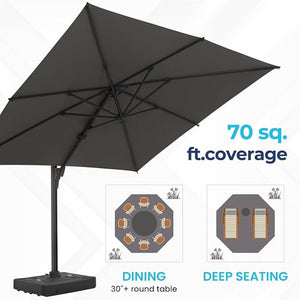 English Elm 10 Ft Square Cantilever Patio Umbrella Upf 50 Offset Canopy with 360 Rotation Gray B082P454953