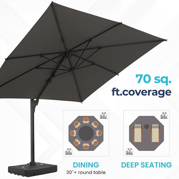 English Elm 10 Ft Square Cantilever Patio Umbrella Upf 50 Offset Canopy with 360 Rotation Gray B082P454953