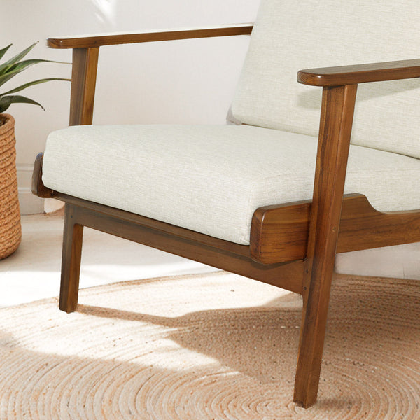 English Elm Ashcroft Furniture - Connor Solid Wood Linen Lounge Chair with Ergonomic Angled Back, High-Density Foam, Mid-Century Appeal Cream B183P281185