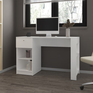 English Elm Menlo White Engineered Wood Desk with Drawer & Open Shelves for Small Spaces, Modern Office B092P254747