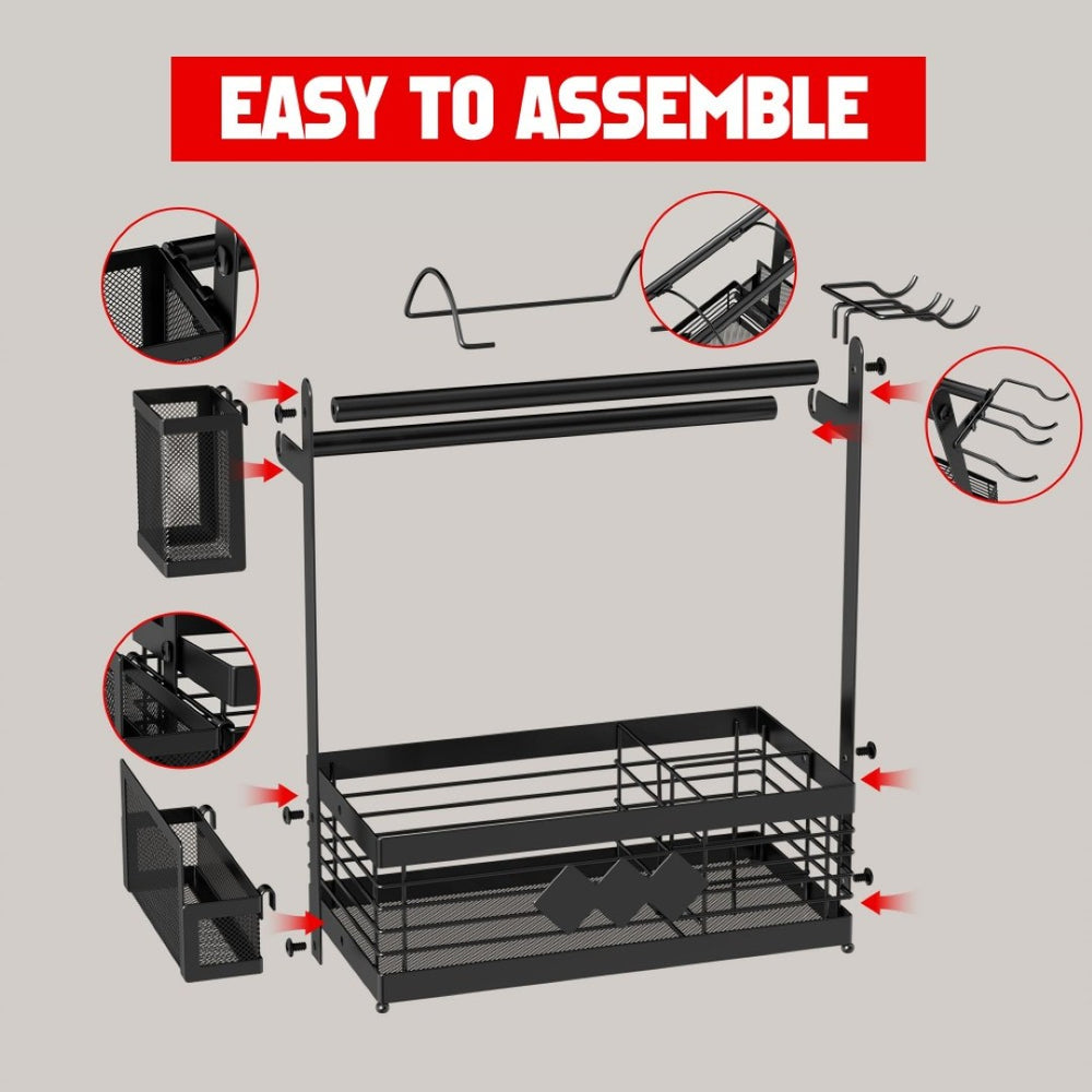 English Elm Picnic Grill Caddy Organizer with Tool Hooks Condiment Storage and Towel Holder W2181P483981