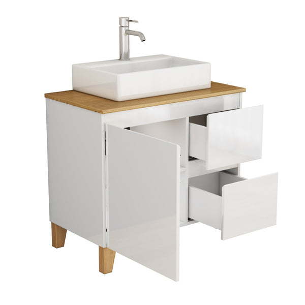 English Elm 31.5-inch Bathroom Vanity Solid Wood Top Ceramic Basin Soft Close Glossy White W3151S00070