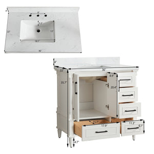 English Elm Fully Assembled 36 Inch Bathroom Vanity Carrara Marble Top Dual Basin Rubberwood W1826P308992