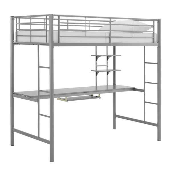 Twin Metal Loft Bed Workstation Silver BLWSSL Walker Edison