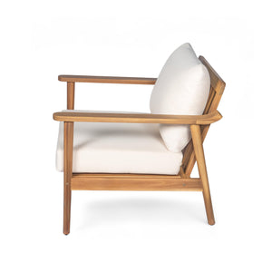 English Elm Christopher Knight Home® - Mid-Century Outdoor Lounge Chair Teak with Plush Cushions, Weather-Resistant Solid Wood for Patio Comfort N767P254923T