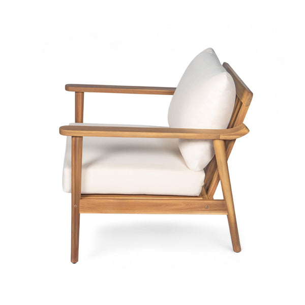 English Elm 30.5" Mid-century Solid Wood Outdoor Lounge Chair with Cushioned Slatted Patio Seat N767P371799T
