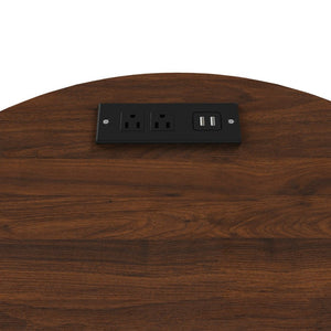 English Elm Mid Century Walnut Round End Table with Charging Station and Sliding Door Storage W2700P385517