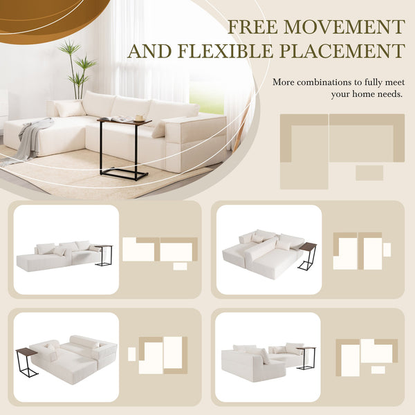 English Elm 112"Modular Sectional Sofa with Free Side Table and Pillows, Wrinkle-Resistant Boucle, No Assembly Required Beige N723S9670A