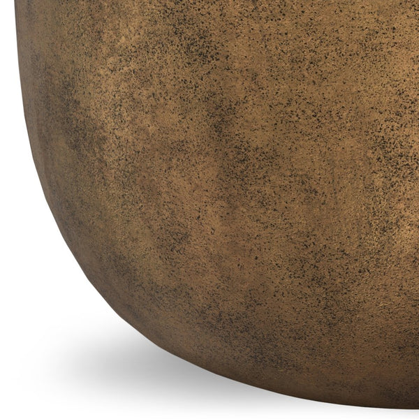 English Elm Timmons Hand-Finished Cast Aluminum Coffee Table in Antique Brass, Drum Shape, Multipurpose Accent Piece B136P239032