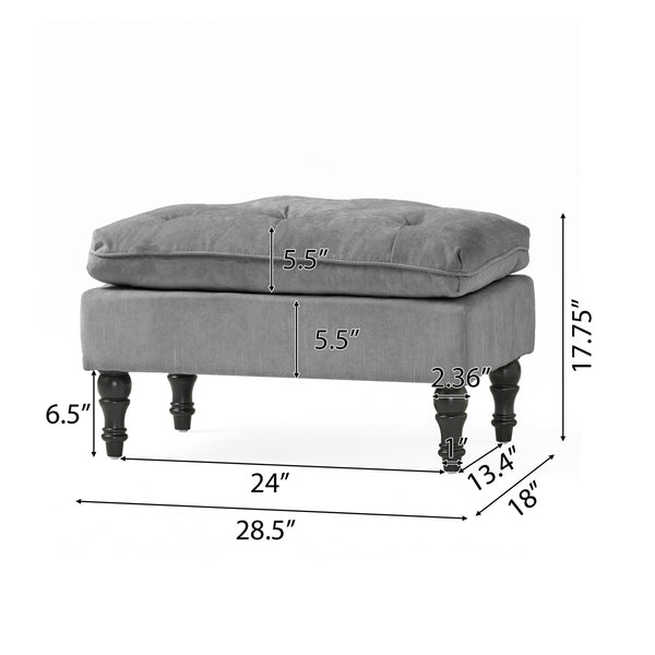 English Elm Christopher Knight Home® - LOFTON Gray Pillow Top Ottoman with Button-Tufted Diamond Stitch, Turned Legs, Upholstered Seat, 28.5"L N757P186384G