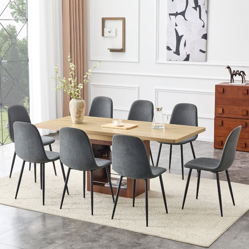 English Elm Expandable Dining Set Seats Eight with Linen Chairs and Dual Tone Mdf Table Black,Dark Gray,Walnut,Wood W1151S04674