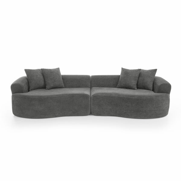 English Elm Modern Curved 4-Seater Sectional Sofa In Dark Grey Chenille – Minimalist Design, No Assembly Needed! W1413S00105