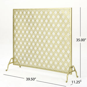 English Elm Christopher Knight Home® - FIRE Iron Single Panel Elmer Fireplace Screen — Durable Decorative Hearth Shield Protects Home Interiors Gold 61130.00GLD