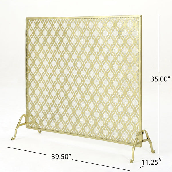 English Elm Christopher Knight Home® - FIRE Iron Single Panel Elmer Fireplace Screen — Durable Decorative Hearth Shield Protects Home Interiors Gold 61130.00GLD