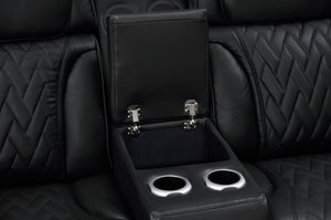 English Elm Jazz 74"W Leather Aire Power Reclining Loveseat with Bluetooth Speakers, LED Lighting, USB-C Ports Black B061P361343