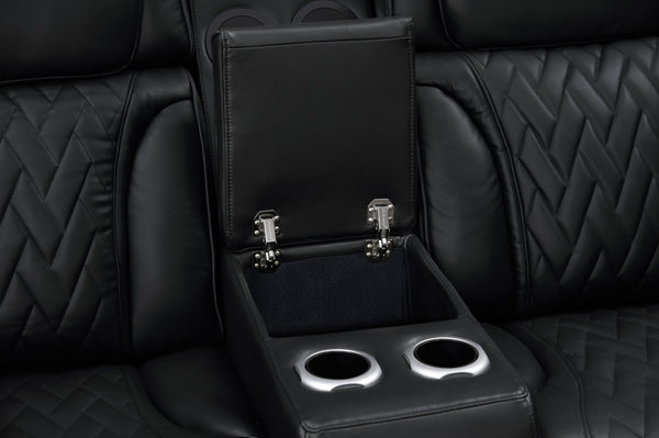 English Elm Jazz 74"W Leather Aire Power Reclining Loveseat with Bluetooth Speakers, LED Lighting, USB-C Ports Black B061P361343