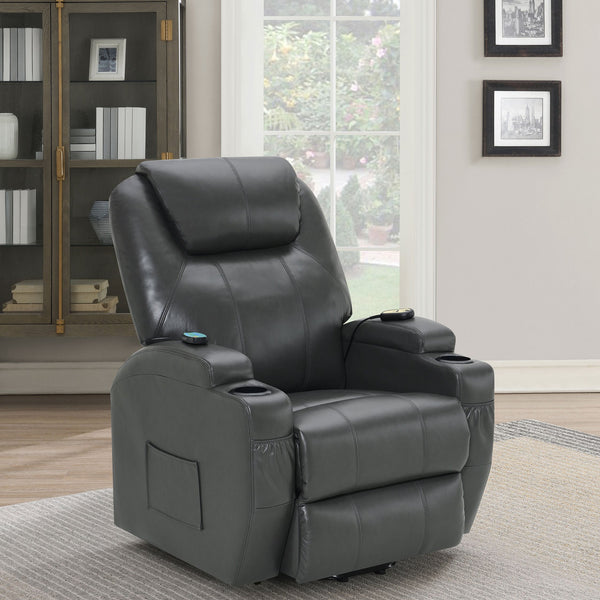 English Elm Rexford Power Lift Recliner Charcoal Grey with Massage, Faux Leather, Heated Seat, Cupholders & Pockets B062P354046