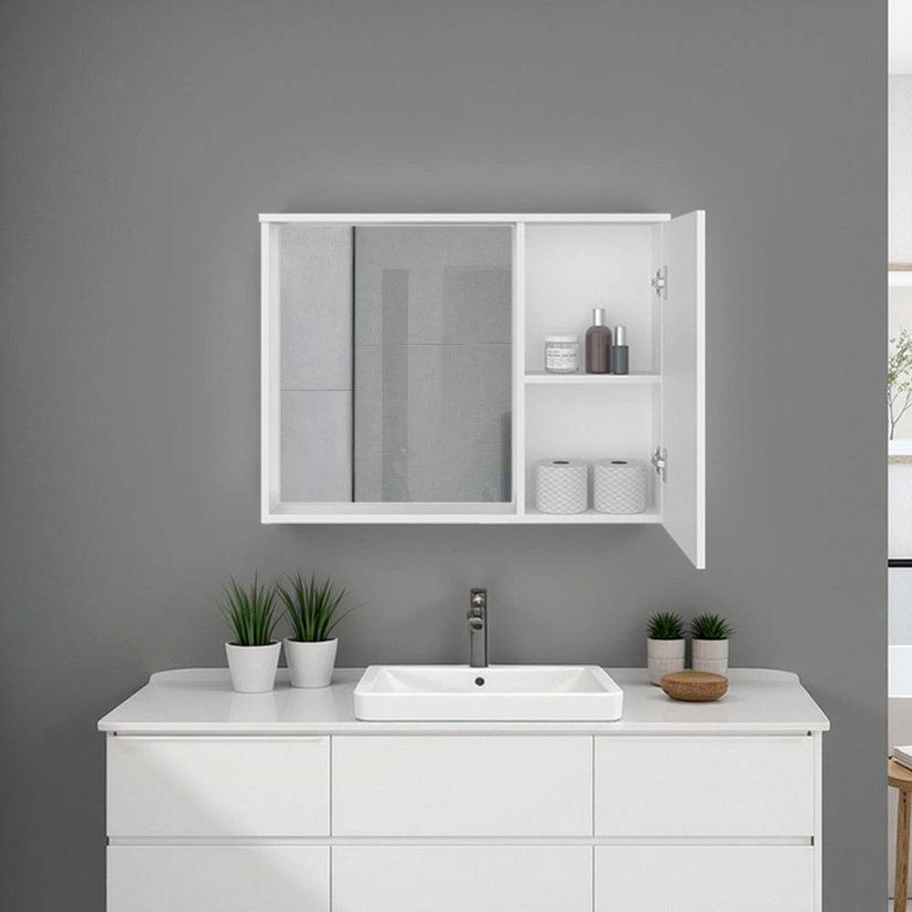 English Elm Milan Wall Mounted Medicine Cabinet with Mirror Slim White Bathroom Storage Organizer B128P473982