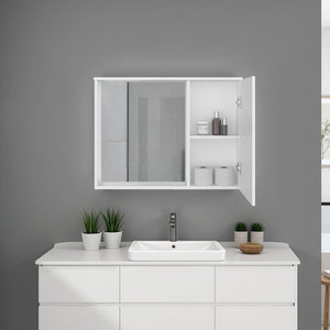 English Elm Milan Wall Mounted Medicine Cabinet with Mirror Slim White Bathroom Storage Organizer B128P473982