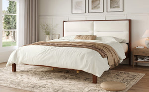 English Elm Solid Wood Queen Platform Bed Velvet Tufted Headboard Architectural Slat Design Espresso N7090000743P