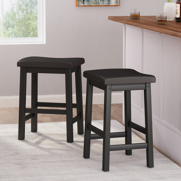 English Elm Christopher Knight Home® - POMEROY 24IN Saddle Stool Black Wood Counter Seating — Classic Rustic Design, Durable & Compact 56481.00BLK