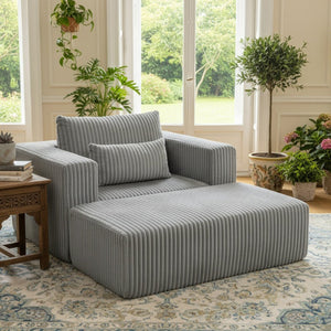 English Elm Oversized Corduroy Floor Lounge Chair with Modular Ottoman All Foam Deep Seat Grey W3326S00029