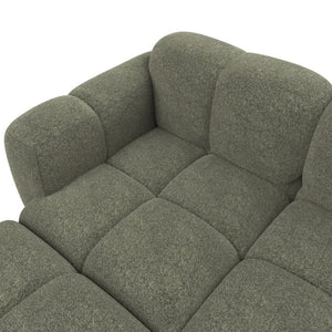 English Elm Beige Boucle L-shaped Sectional with Sculptural Cushion Blocks and Movable Ottoman Green N758T404142F