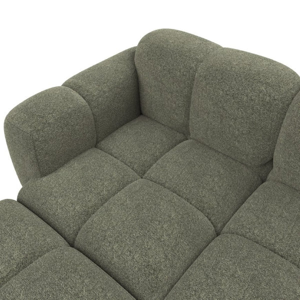 English Elm Beige Boucle L-shaped Sectional with Sculptural Cushion Blocks and Movable Ottoman Green N758T404142F