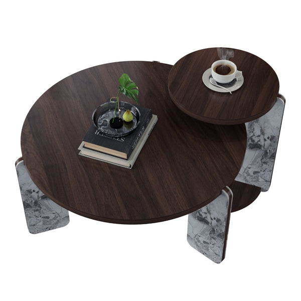English Elm Set of 2 Round Sintered Stone Nesting Tables Sleek Modern Accent for Living Rooms W2899P405895