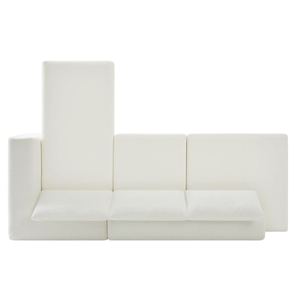 English Elm L-shaped Chenille Sectional Sofa with Deep Modular Seating and Layered Cushion Comfort Beige N763S000090A