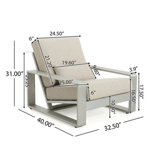 English Elm Christopher Knight Home® - La Plata Lounge Chair - Elegant Silver Aluminum Frame With Beige Olefin Cushion For Indoor & Outdoor N775P211257S