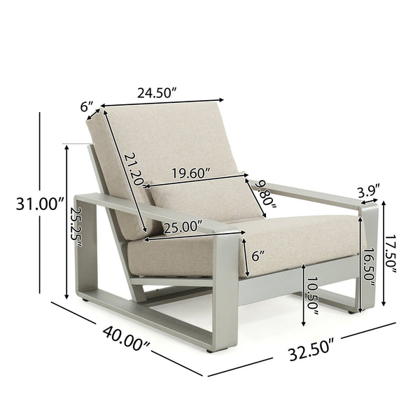English Elm Christopher Knight Home® - La Plata Lounge Chair - Elegant Silver Aluminum Frame With Beige Olefin Cushion For Indoor & Outdoor N775P211257S