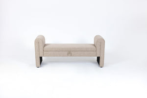 English Elm 60-inch Velvet Storage Bench Upholstered Seat with Hidden Compartment for Bedroom Entryway Oatmeal W2795P429926