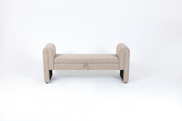English Elm 60-inch Velvet Storage Bench Upholstered Seat with Hidden Compartment for Bedroom Entryway Oatmeal W2795P429926