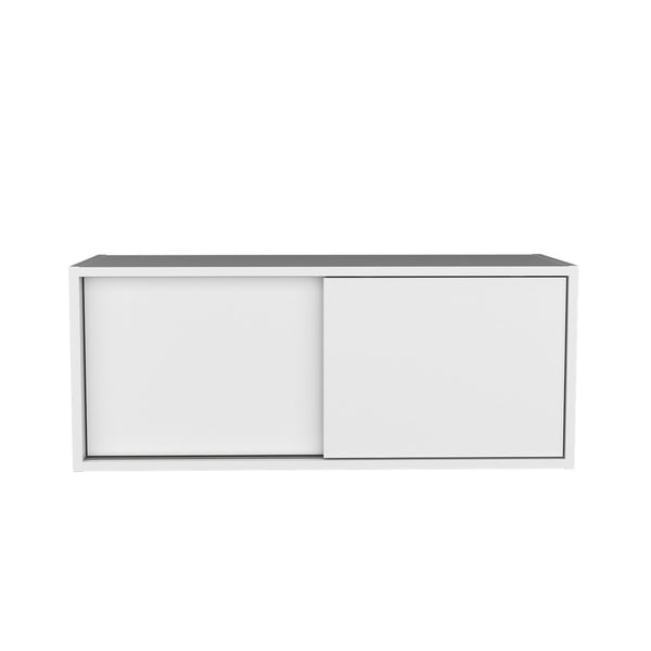 English Elm Note modern 32" W x 13" H wall cabinet with sliding doors for organized storage in home and office spaces White 33.9 L x 14.2 W x 3.6 H B070P238867