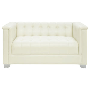 English Elm Earline Tufted Pu Leatherette Loveseat with Chrome Legs Art Deco Tuxedo Silhouette B062P441028
