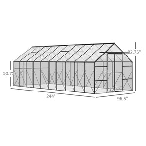 English Elm Practical Walk-in Greenhouse with Aluminum Frame and Uv Polycarbonate Panels for Gardens T3971S00165