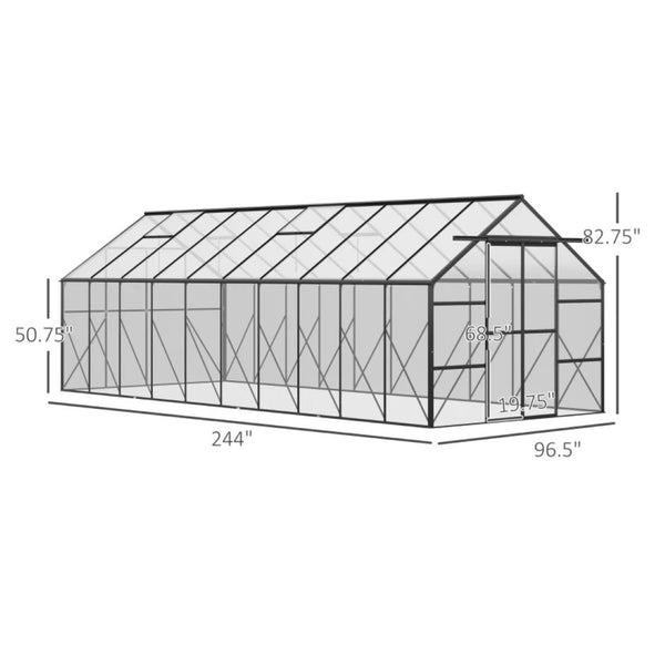 English Elm Practical Walk-in Greenhouse with Aluminum Frame and Uv Polycarbonate Panels for Gardens T3971S00165