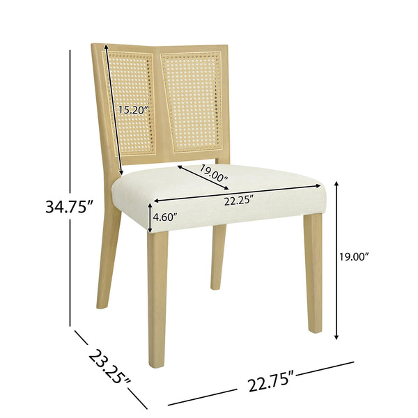 English Elm Christopher Knight Home® - Rattan Mid-Century Dining Chair Set of 2 with Woven Cane Back, Upholstered High-Density Seat Cushion Beige,Natural Ash N771P254006A