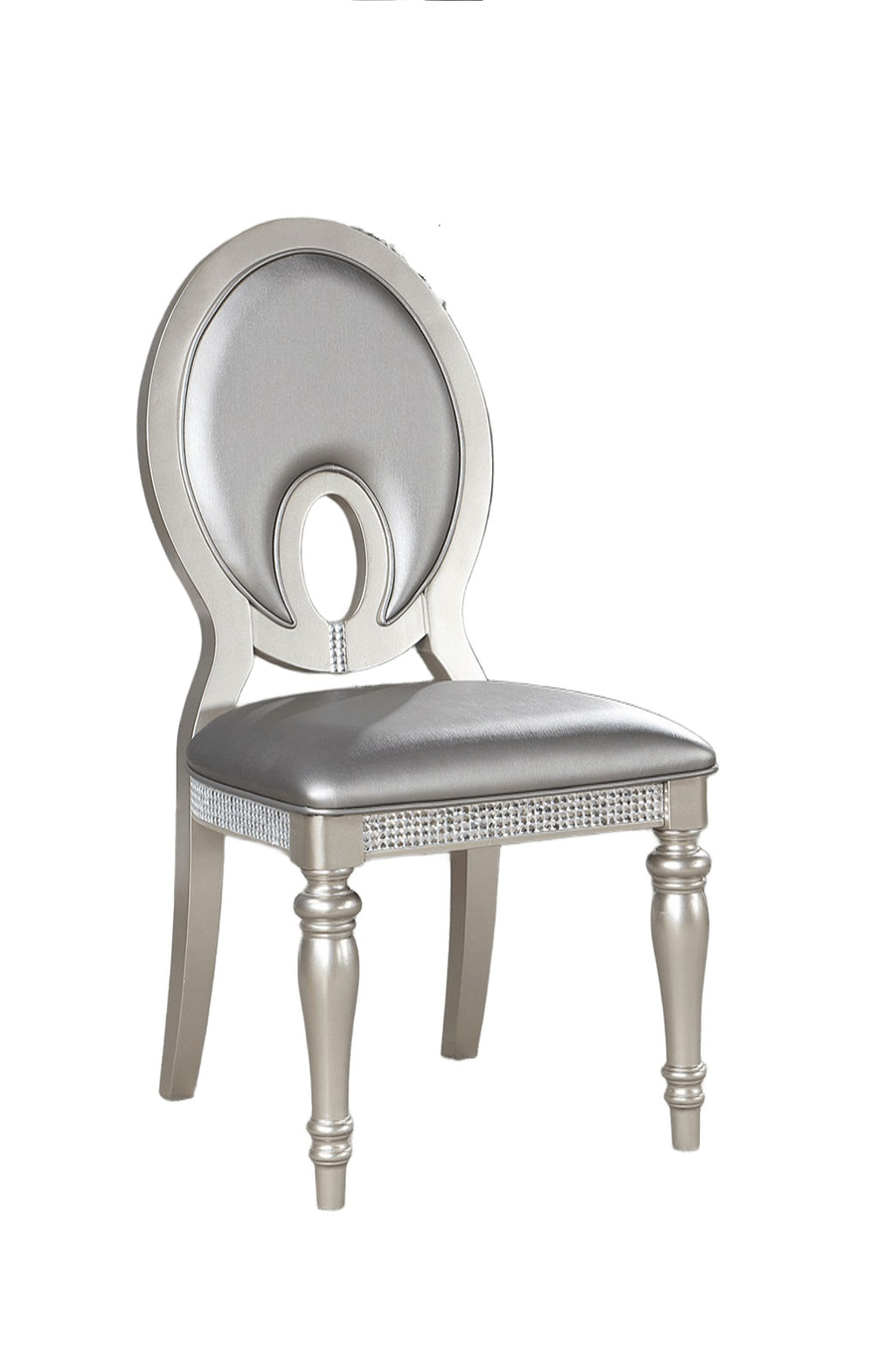 English Elm Formal Silver Dining Chairs Set of 2 — Mirror Tile Accents, Keyhole Cutout Back, Turned Legs, Leatherette Upholstered Cushion B011P309220